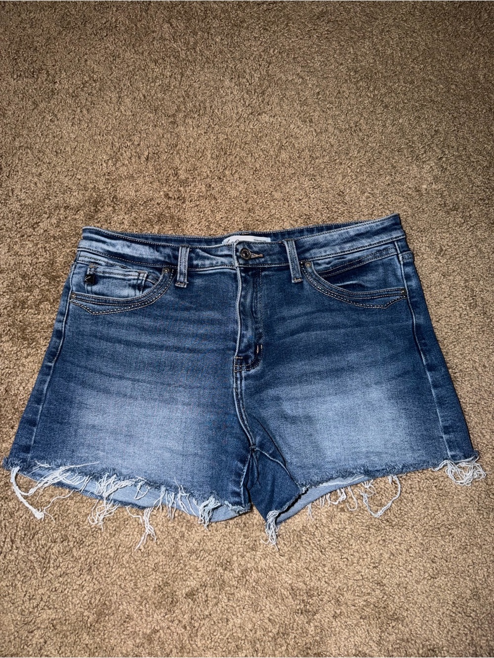 KanCan Medium Blue Frayed Hem Denim Shorts